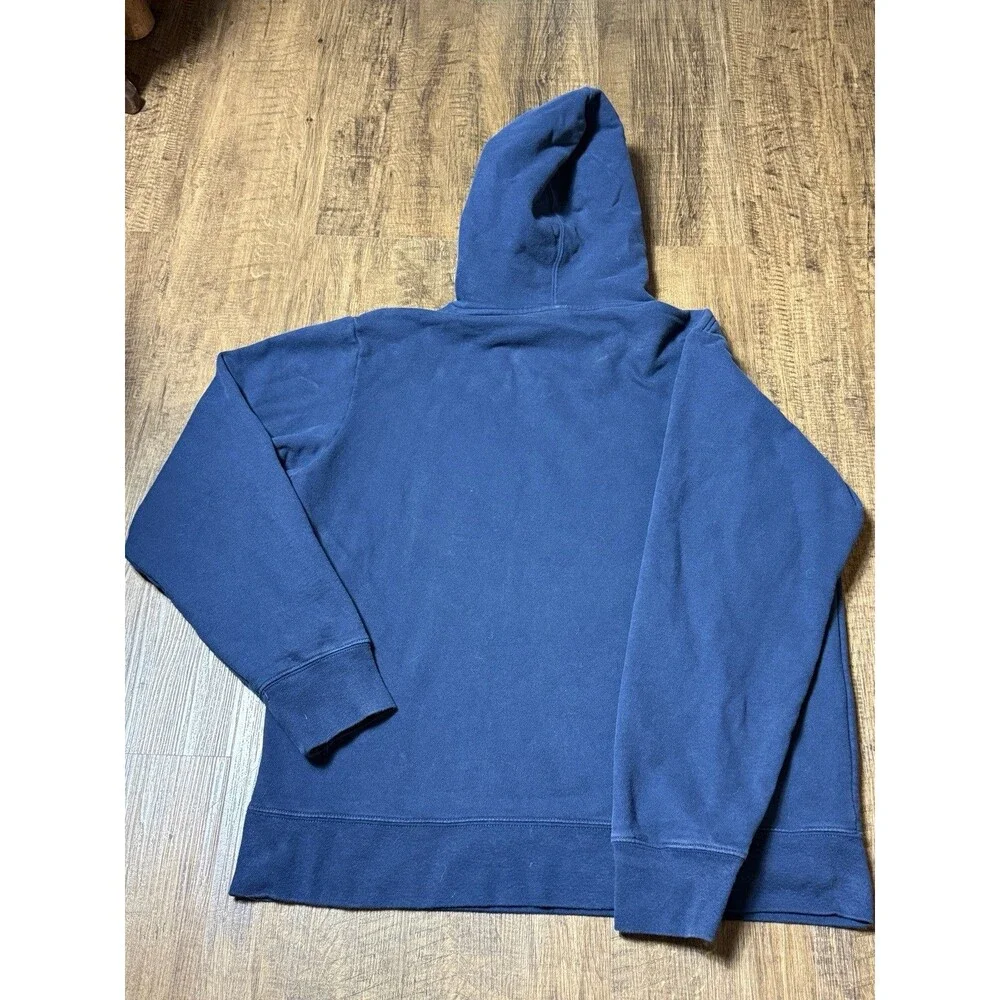 North Face Hoodie Mens Medium Blue Spell Out Fleece Hooded Pullover Sweatshirt